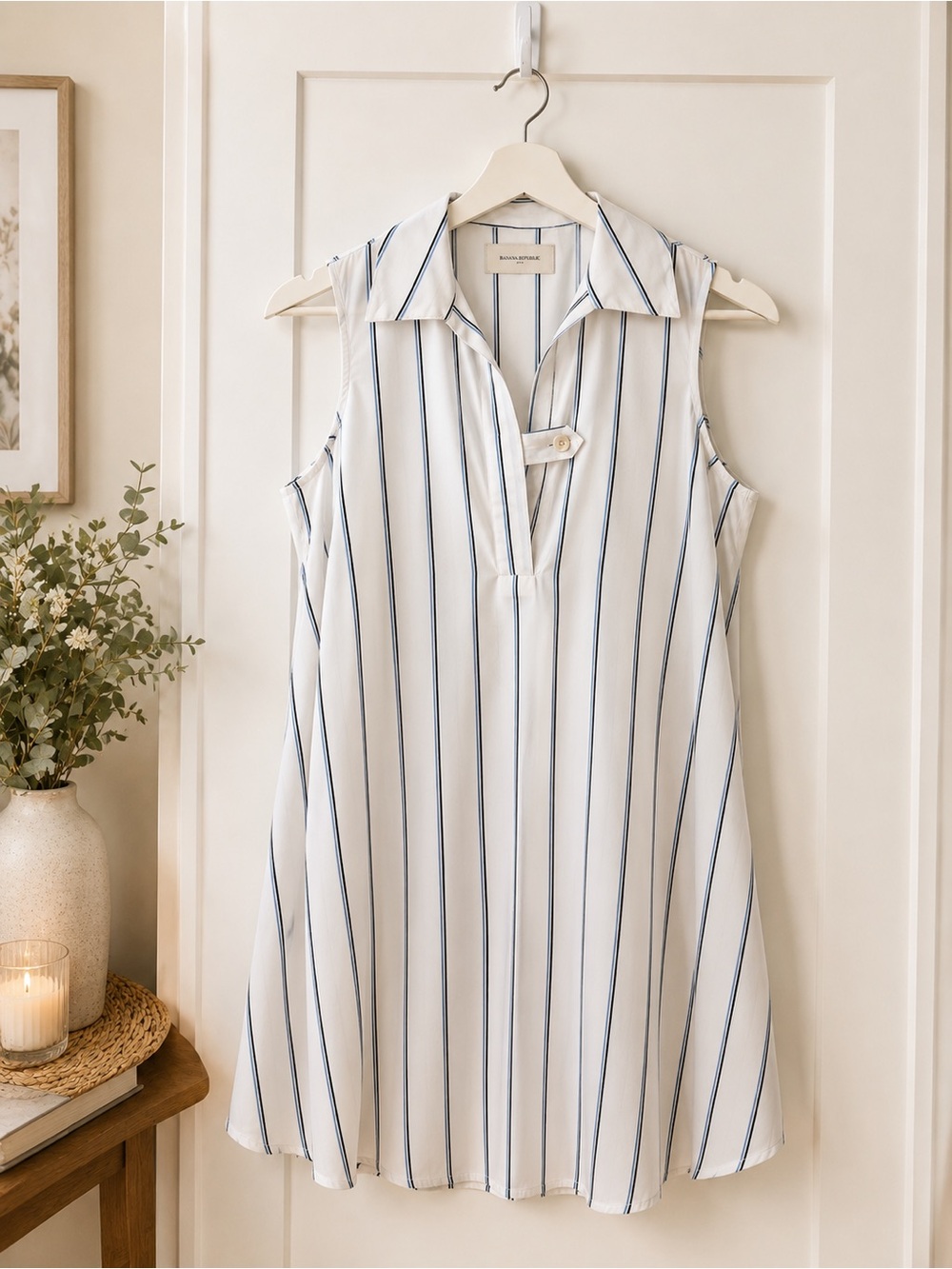 Banana Republic Striped Sleeveless Shirt Dress White Blue NWT - Small